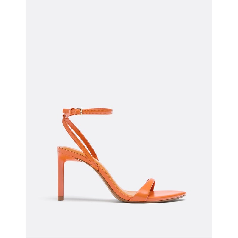 Stradivarius Satin stiletto heel sandals in orange