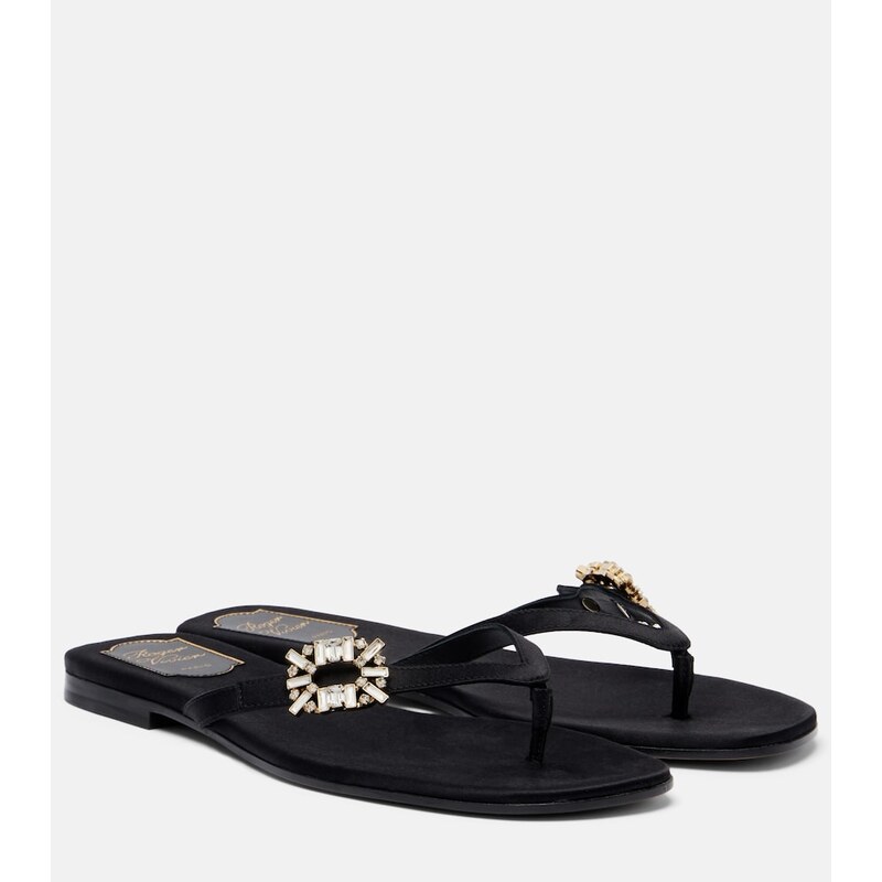 Roger Vivier Embellished satin thong sandals