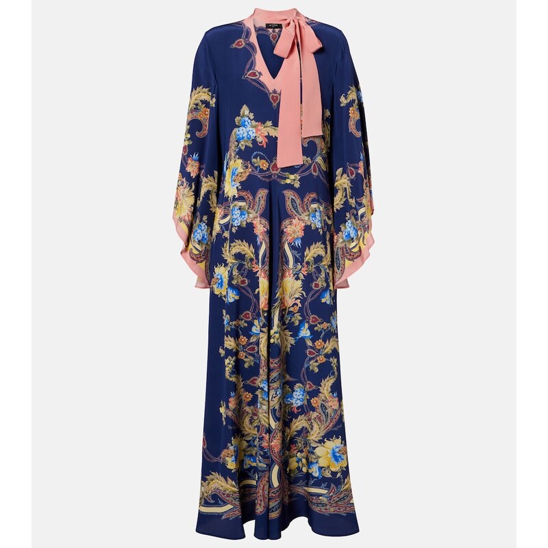 Etro Paisley tie-neck silk maxi dress