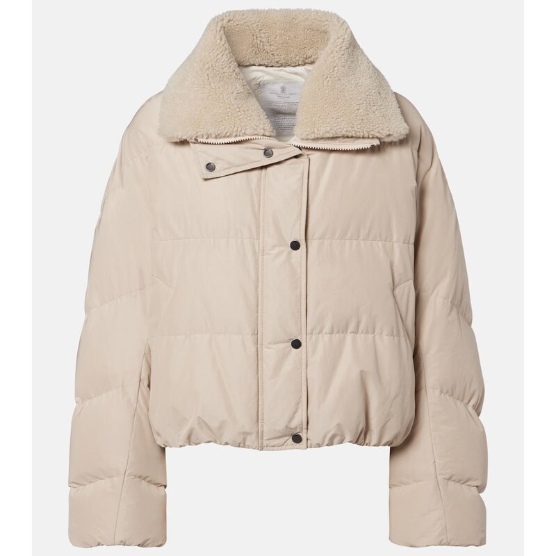 Brunello Cucinelli Shearling-trimmed cotton-blend down jacket