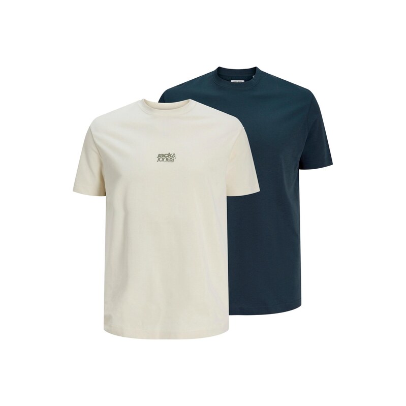 Jack & Jones Plus Tričko JCOBREEZE béžová / marine modrá / šedá