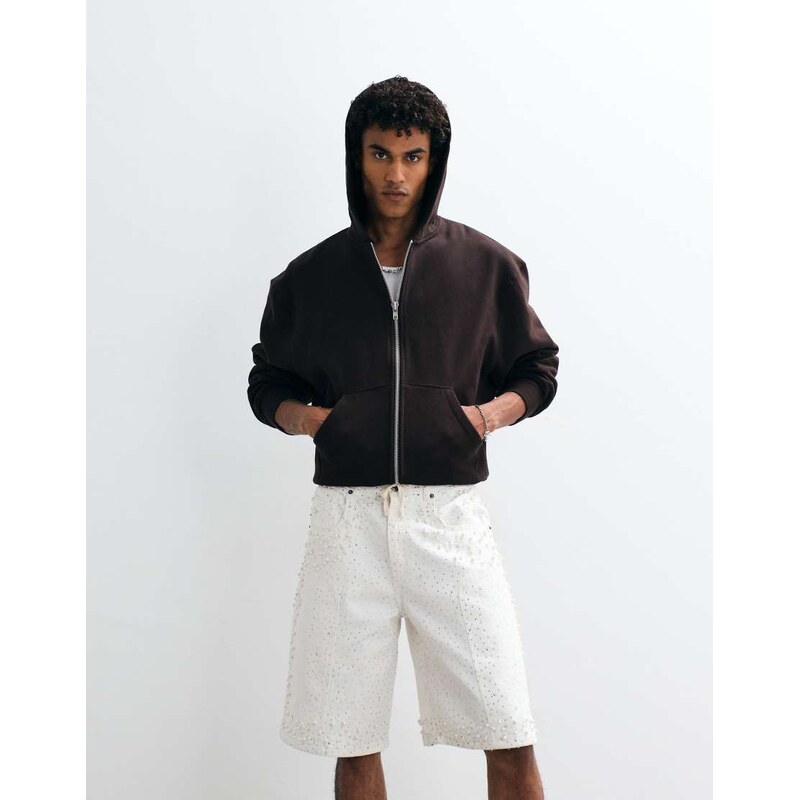 Courtside rhinestone pearl embellished jorts in white