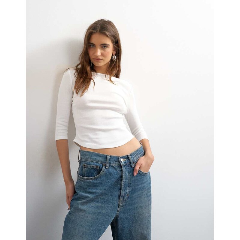 Topshop slash neck curve hem top in white