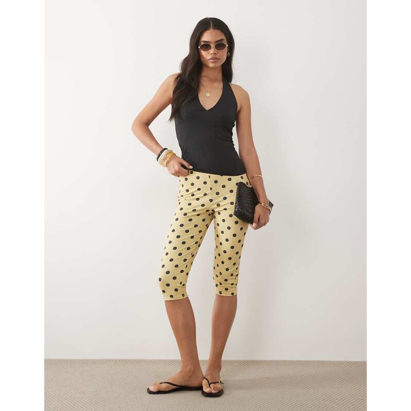 ASOS DESIGN jersey capri leggings in yellow polka dot-Multi