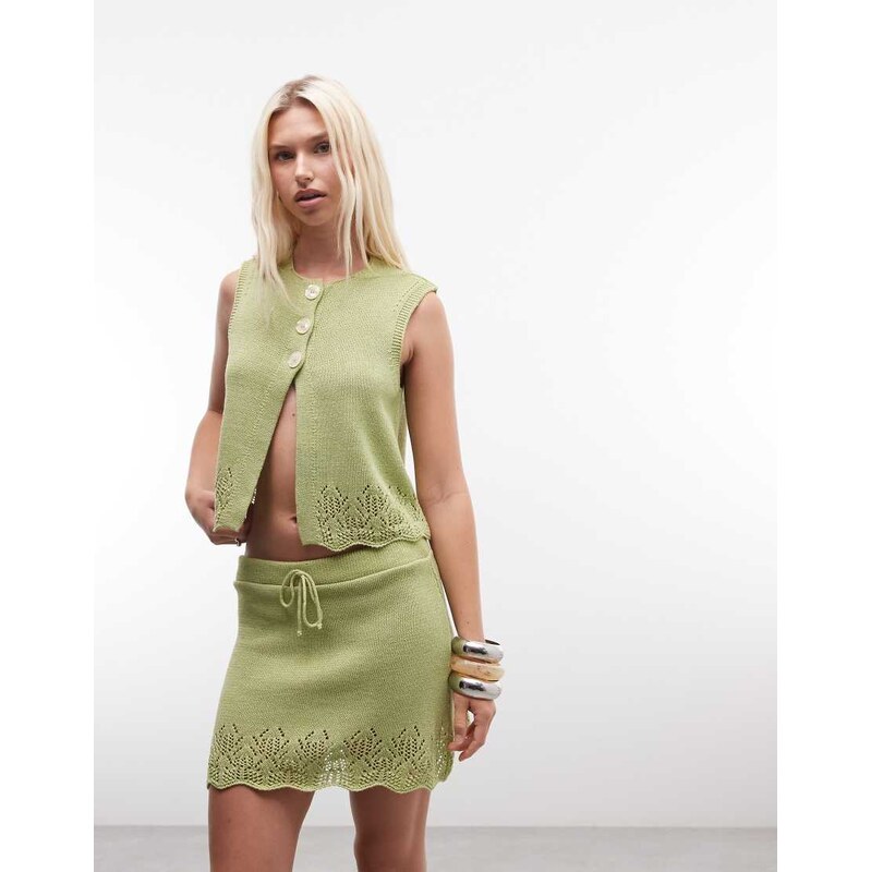 Reclaimed Vintage festival knit mini skirt co-ord in green