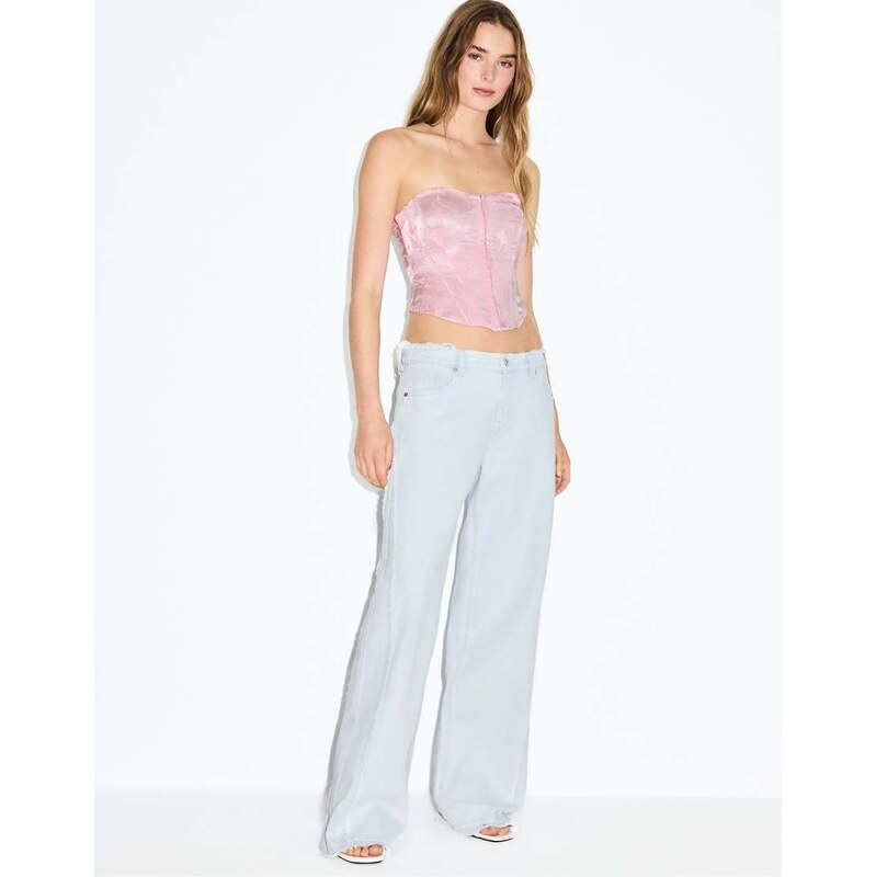 Stradivarius Low-waist wide-leg rework jeans in medium light