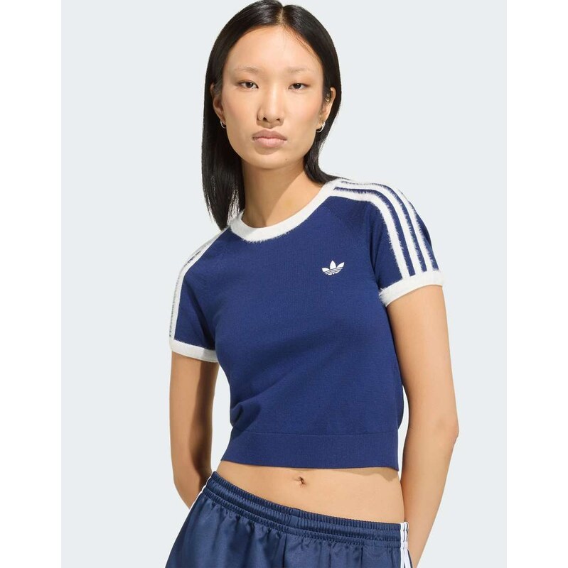 adidas Originals Knitted tee in dark blue / white