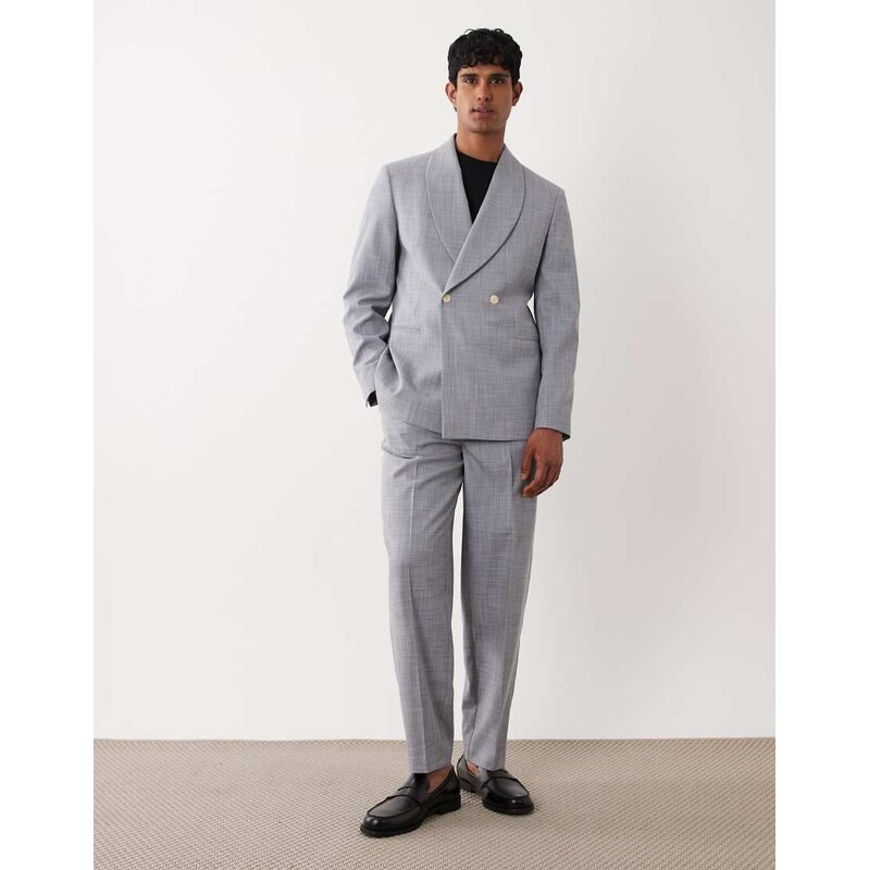 ASOS DESIGN linen look tapered suit trousers in grey