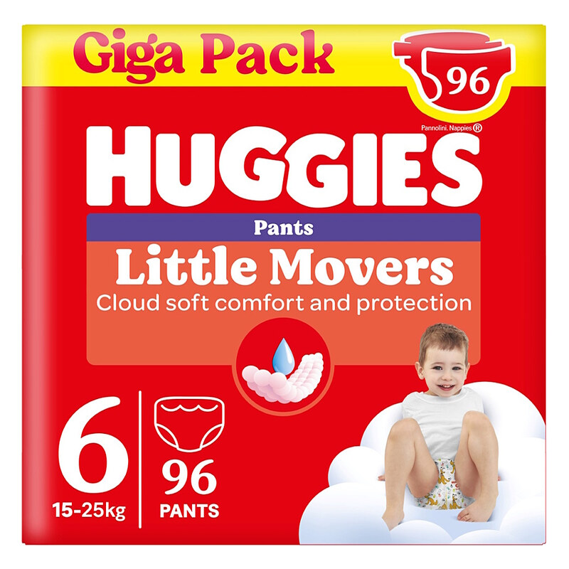 HUGGIES Little movers pant 6 plenkové kalhotky box 15-25 kg 96