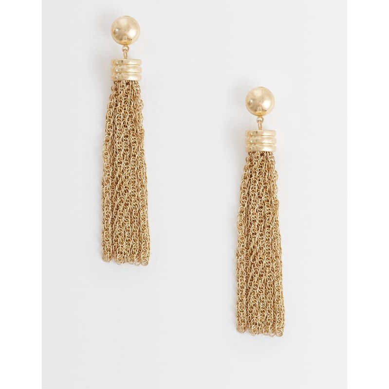 ASOS DESIGN hammered stud earrings with chain tassels in brushed