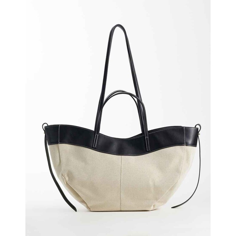Gina Tricot canvas tote bag with faux leather trim in off white