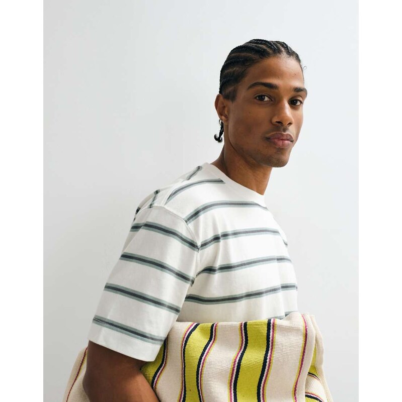 Hollister boxy heavyweight t-shirt in white and green stripe