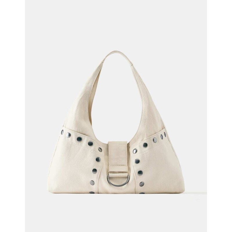 Pull&Bear Studded shoulder bag in ecru-White