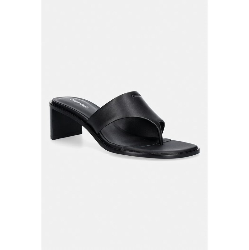 Calvin Klein žabky dámské kožené BLOCK HEEL SNDL THONG LTH