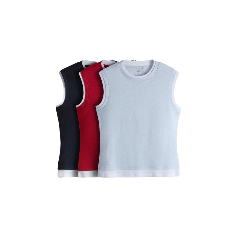 The Set Top noční modrá / pastelová modrá / tmavě červená / bílá