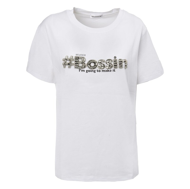 Influencer Tričko Bossing černá / stříbrná / bílá