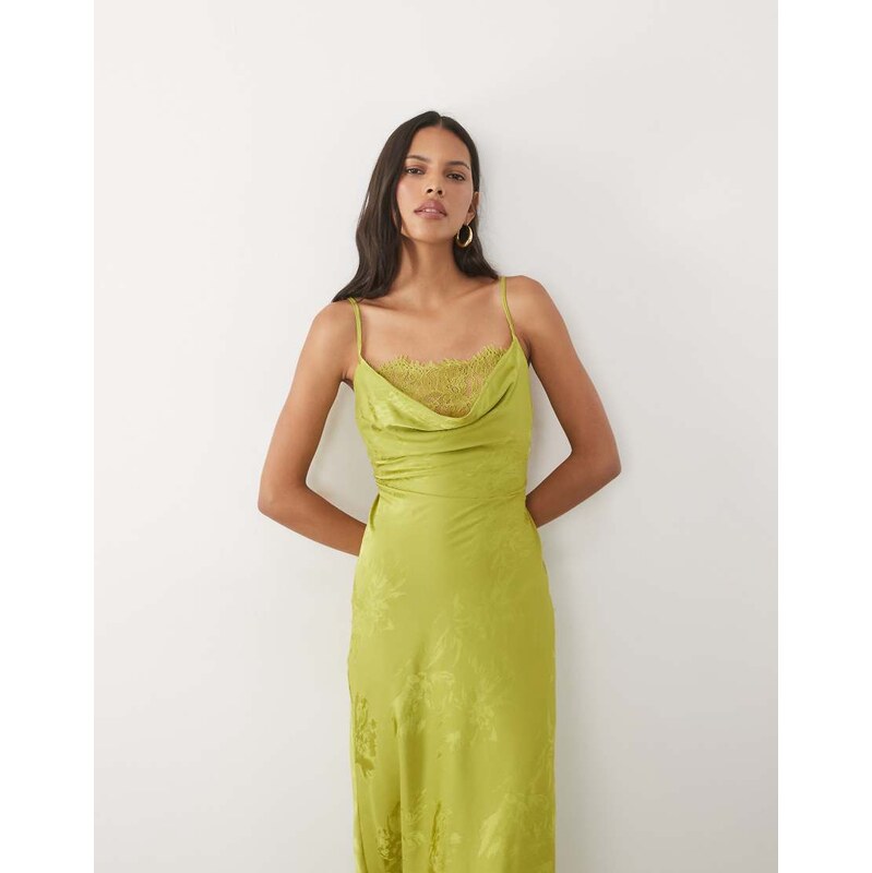 New Look jacquard lace strappy midi dress in green