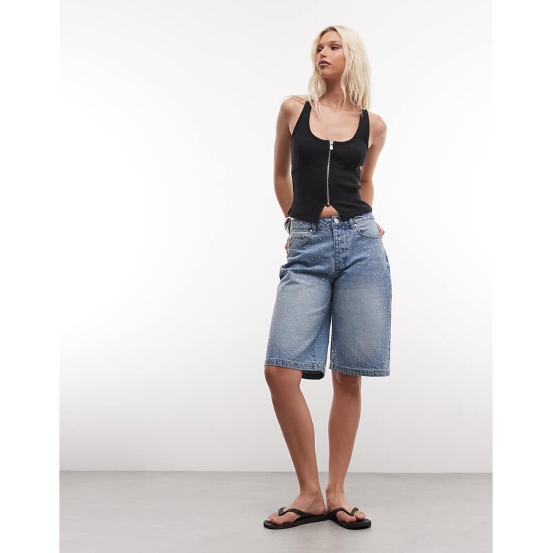 Liquor N Poker baggy all-over embellished rhinestone jorts in