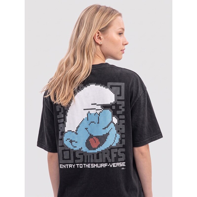 Smerfy Šmoulové Metaverse Oversize Tričko Black Washed