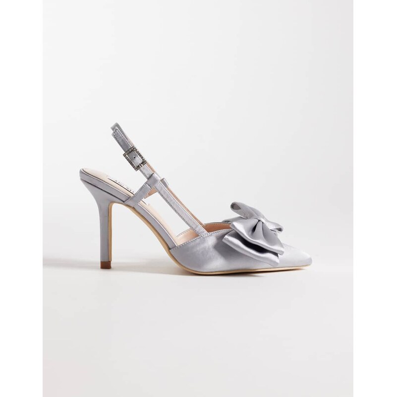 Be Mine Anica slingback heeled shoes with bow in grey satin