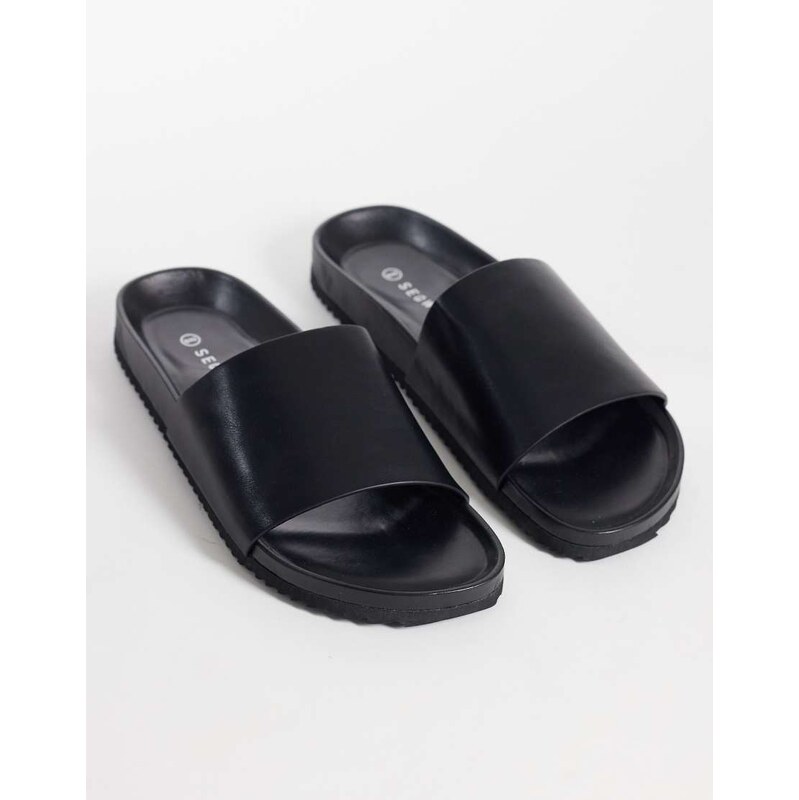 SEQWL Marina sliders in black PU