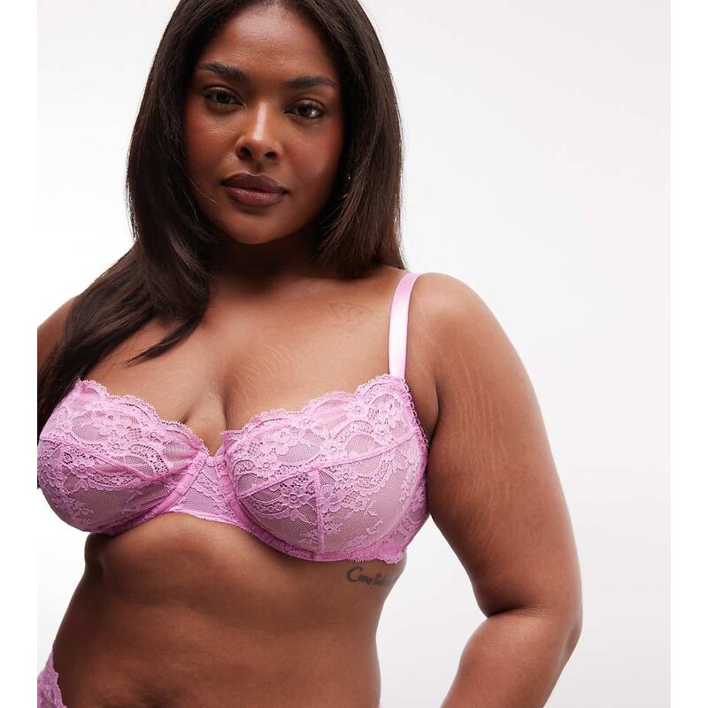 ASOS Curve ASOS DESIGN Curve Lola lace underwired bra in candy