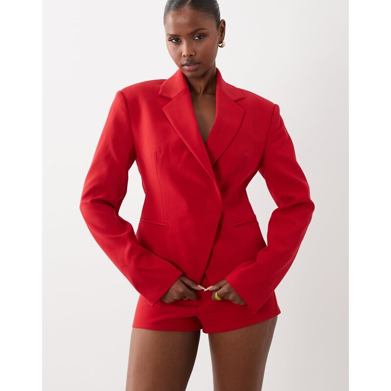 ASOS DESIGN Tailored Shrunken Nipped Waist Blazer in red-Pink