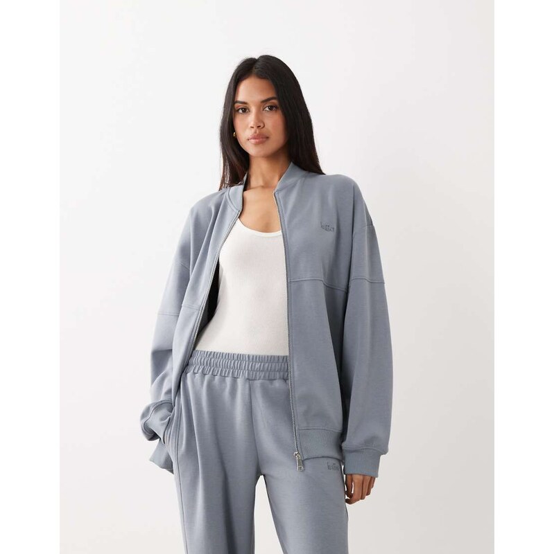 Kaiia cotton rich premium interlock oversized zip through jacket