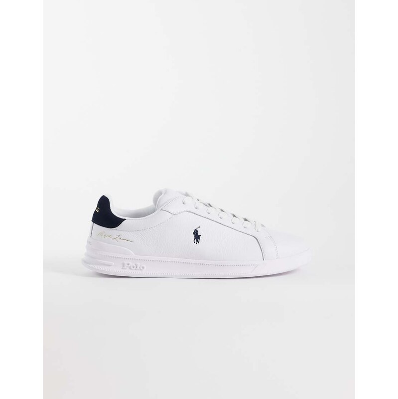Polo Ralph Lauren low top lace up sneakers in white/navy