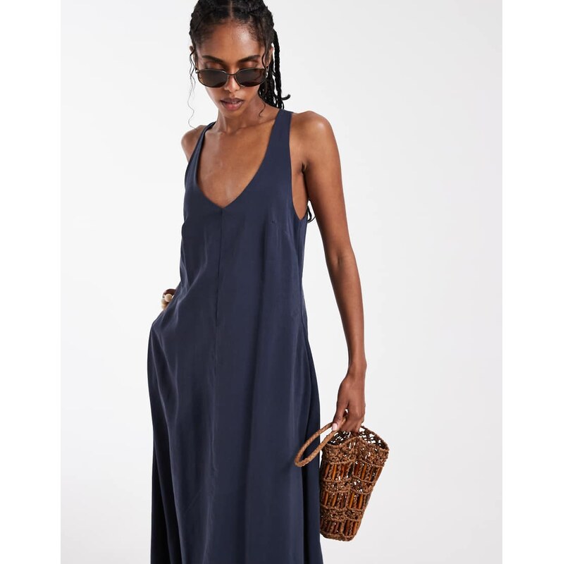 ASOS DESIGN V neck sleeveless column maxi dress in navy