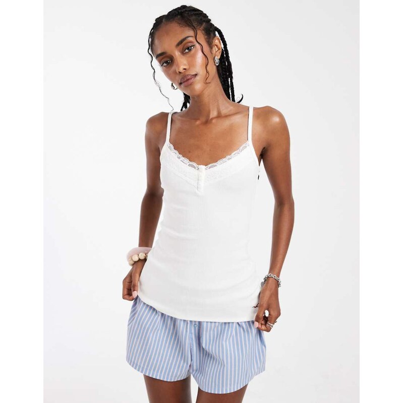 Hollister lace trim henley cami in white