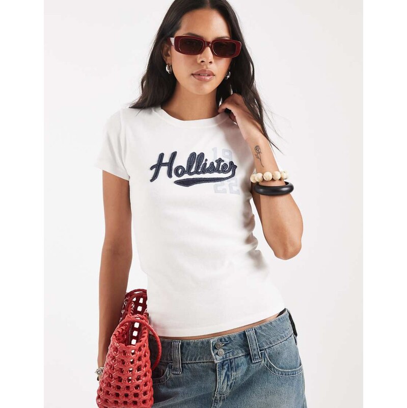 Hollister front logo baby tee in white