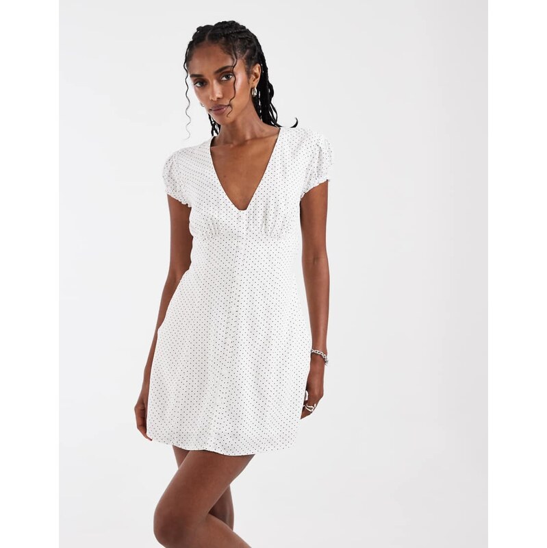 Hollister v neck mini dress in white polka dot