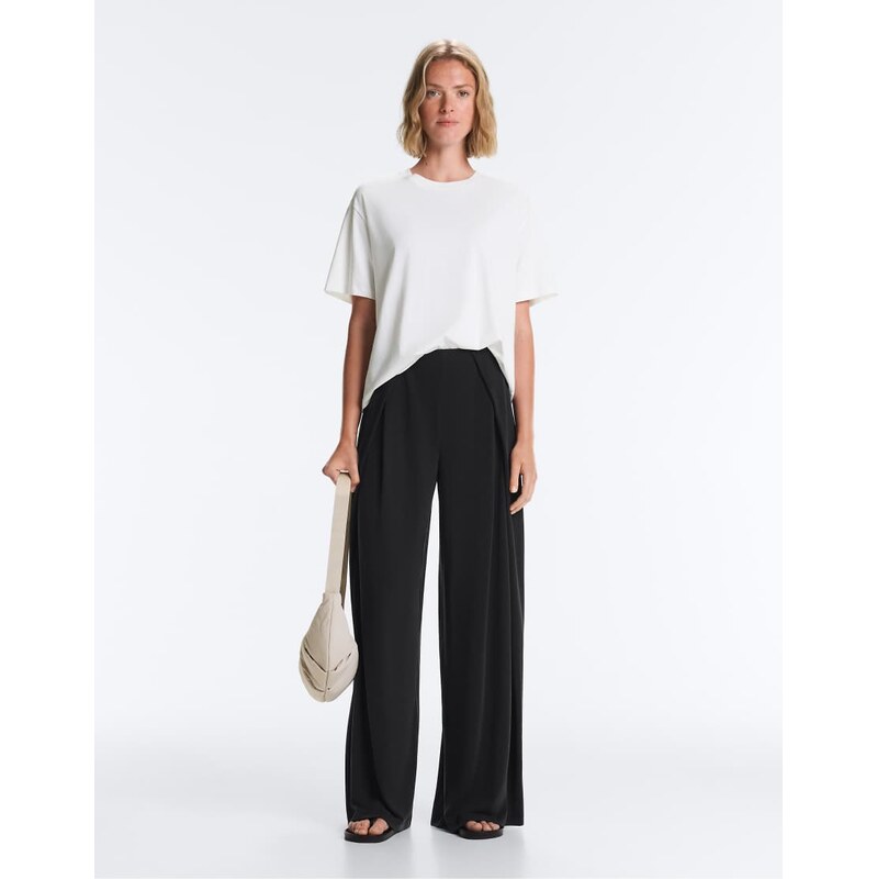 OYSHO Modal blend straight-leg trousers with side pleat in black