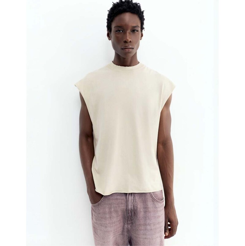 Pull&Bear Acid wash tank top in off white