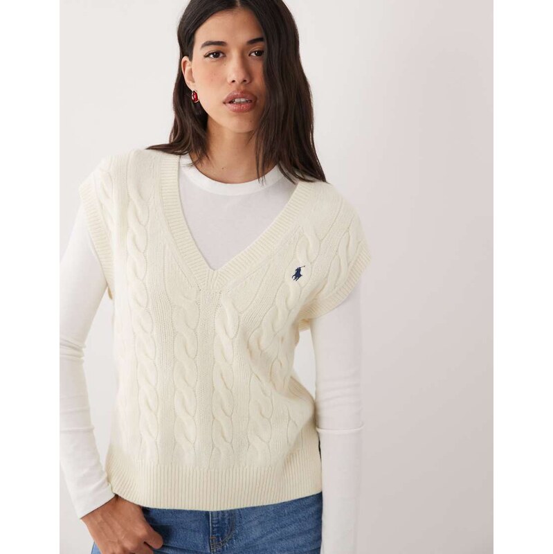Polo Ralph Lauren cotton cable knit sleeveless jumper in cream