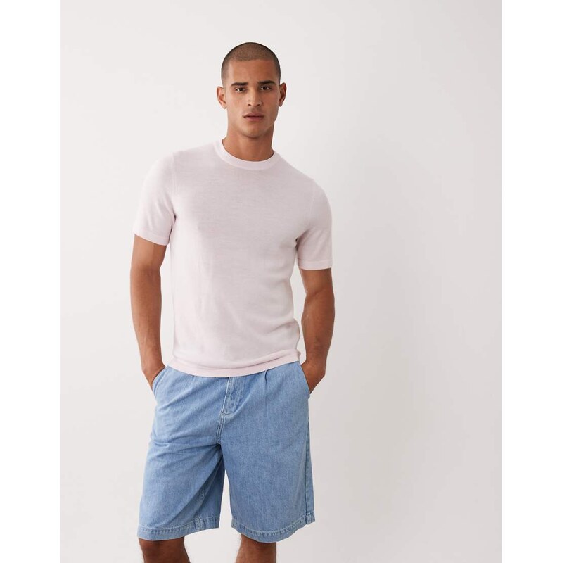 ASOS DESIGN short sleeve knitted pure merino wool crew neck t