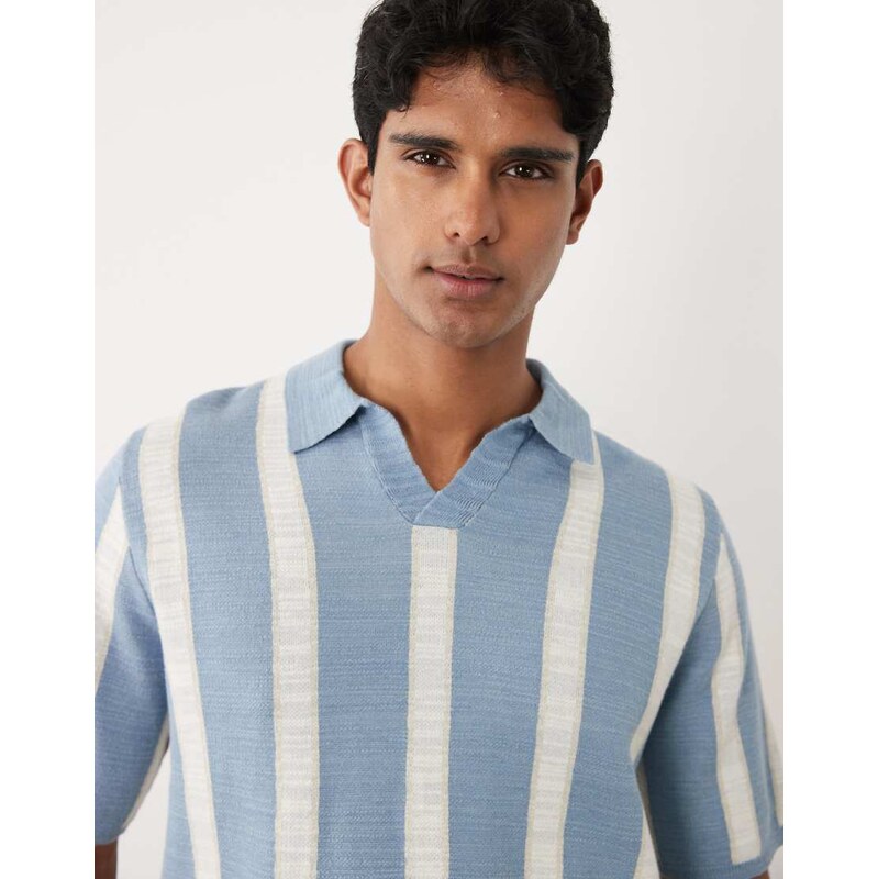 ASOS DESIGN relaxed short sleeve knitted stripe notch neck polo