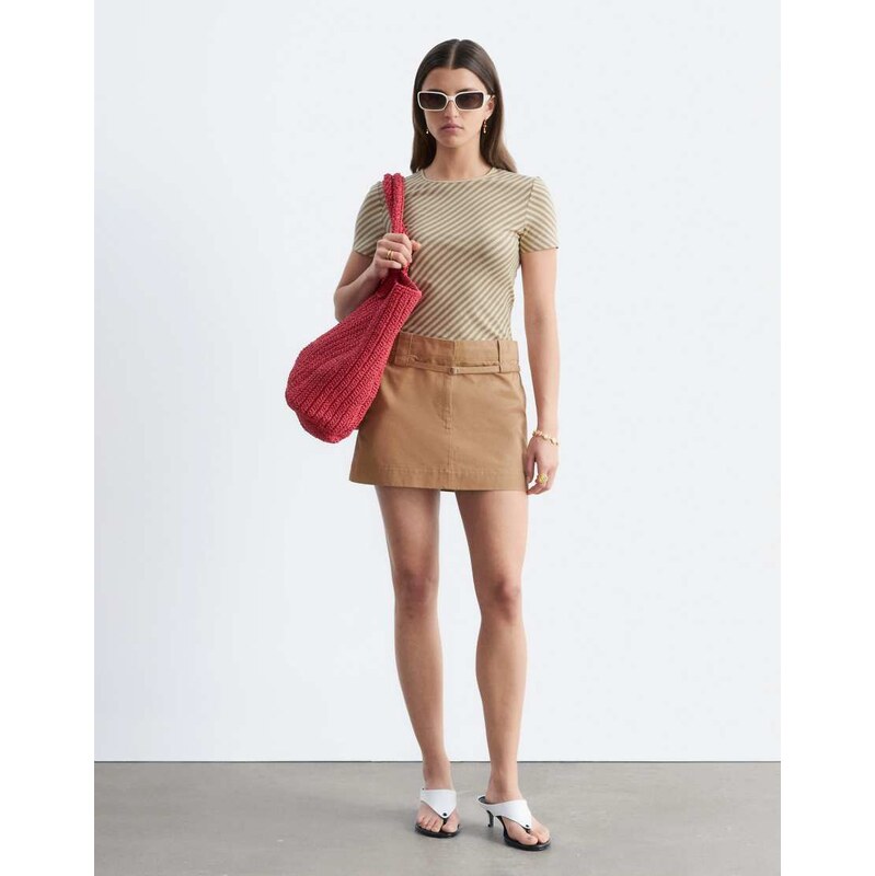 & Other Stories low waist utility mini skirt in dark beige