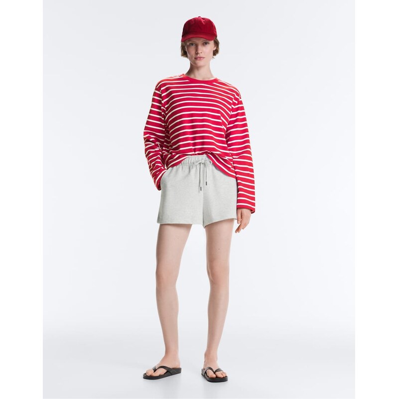OYSHO Cotton blend fleece shorts in pale grey melange