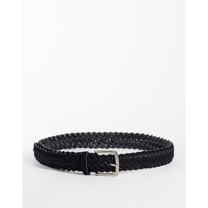 ASOS DESIGN suede braided belt with silver buckle in black