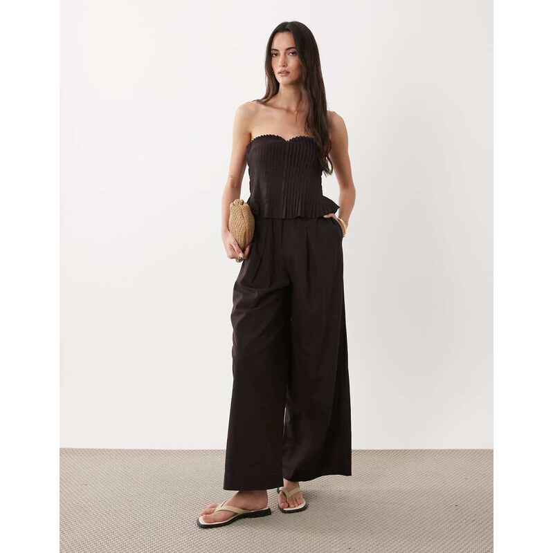 ASOS DESIGN cotton linen bandeau jumpsuit with narrow pintuck
