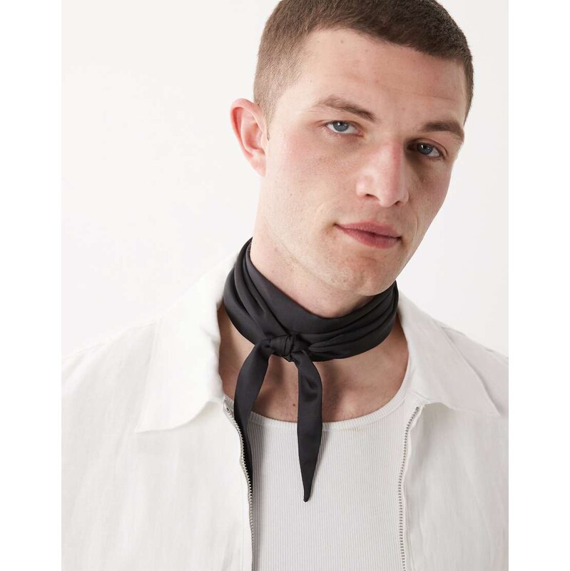 ASOS DESIGN satin triangle neck scarf in black-Brown