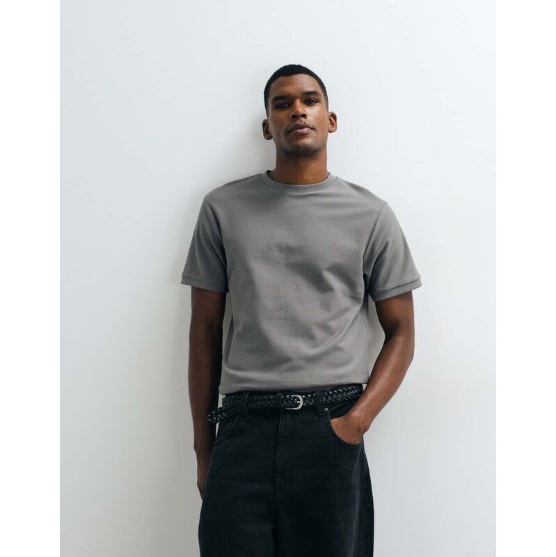 ASOS DESIGN regular fit t-shirt in charcoal texture-Grey
