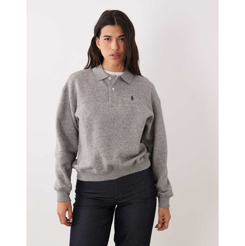 Polo Ralph Lauren icon logo collared rugby sweatshirt in grey