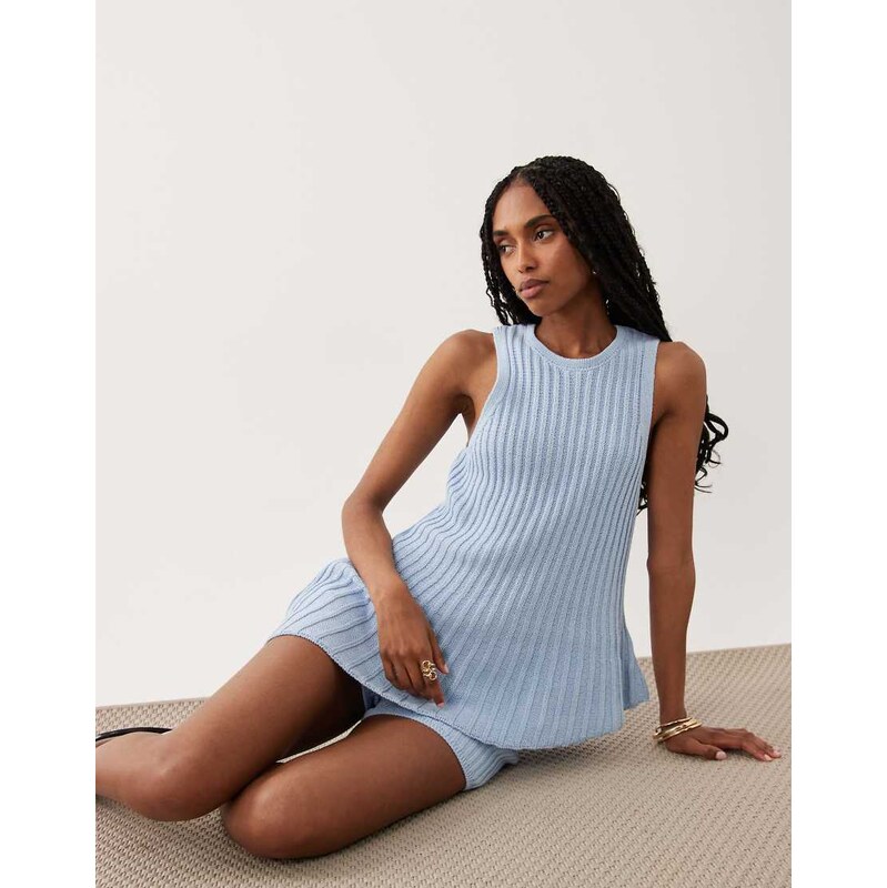 ASOS DESIGN knitted pleated asymmetric top in blue