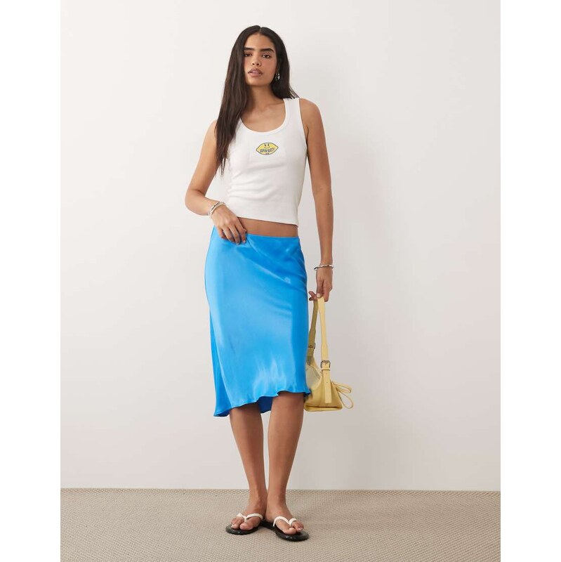 ASOS DESIGN 90s slip skirt in turquoise satin-Blue
