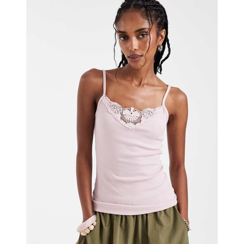 Hollister lace v neck front cami in baby pink