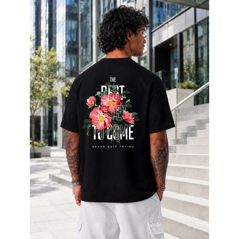 Pánské bavlněné tričko oversize s potiskem černé FashionStreet