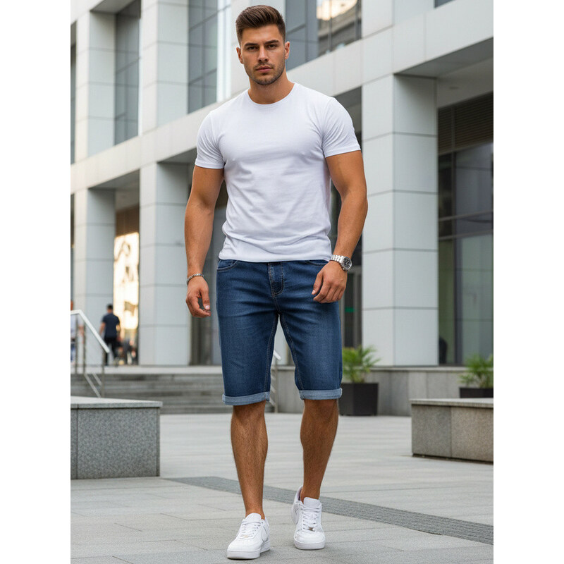 Spodenki jeansowe męskie z pasem granatowe model 22208801 -
